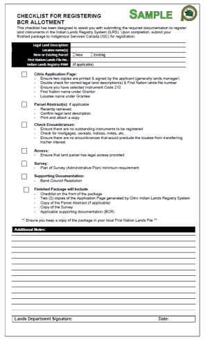 Checklist for Registering BCR Allotment